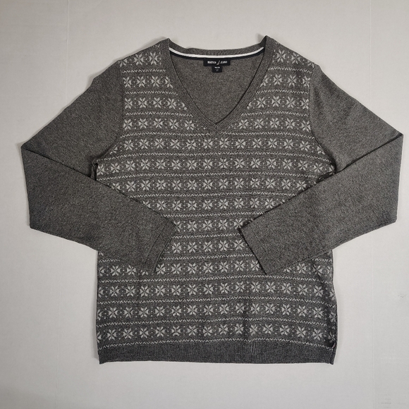Nautica Sweaters - Nautica Jeans Gray Sparkle Snowflake Long Sleeve V Neck Sweater Women's Medium